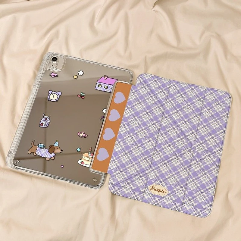 Purple Diamond Grid iPad Case For iPad Pro 12.9in Air7 10th 11th iPad Pro 11 13in 2025 M4/5 Anti-fall Protected Mirror Cover
