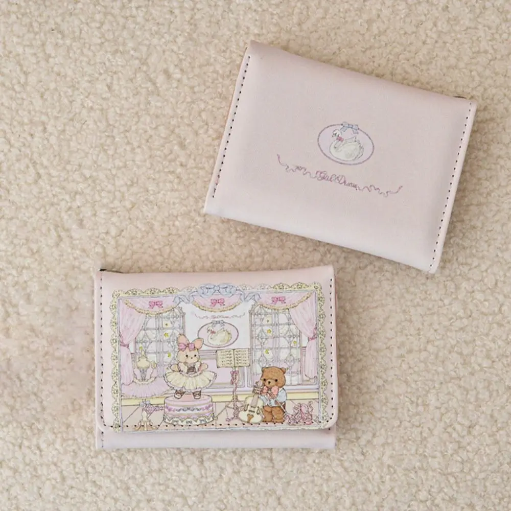 Fashion Bear and Rabbit Short Wallet Portable Multi Slot Money Bag PU Coin Purse Woman