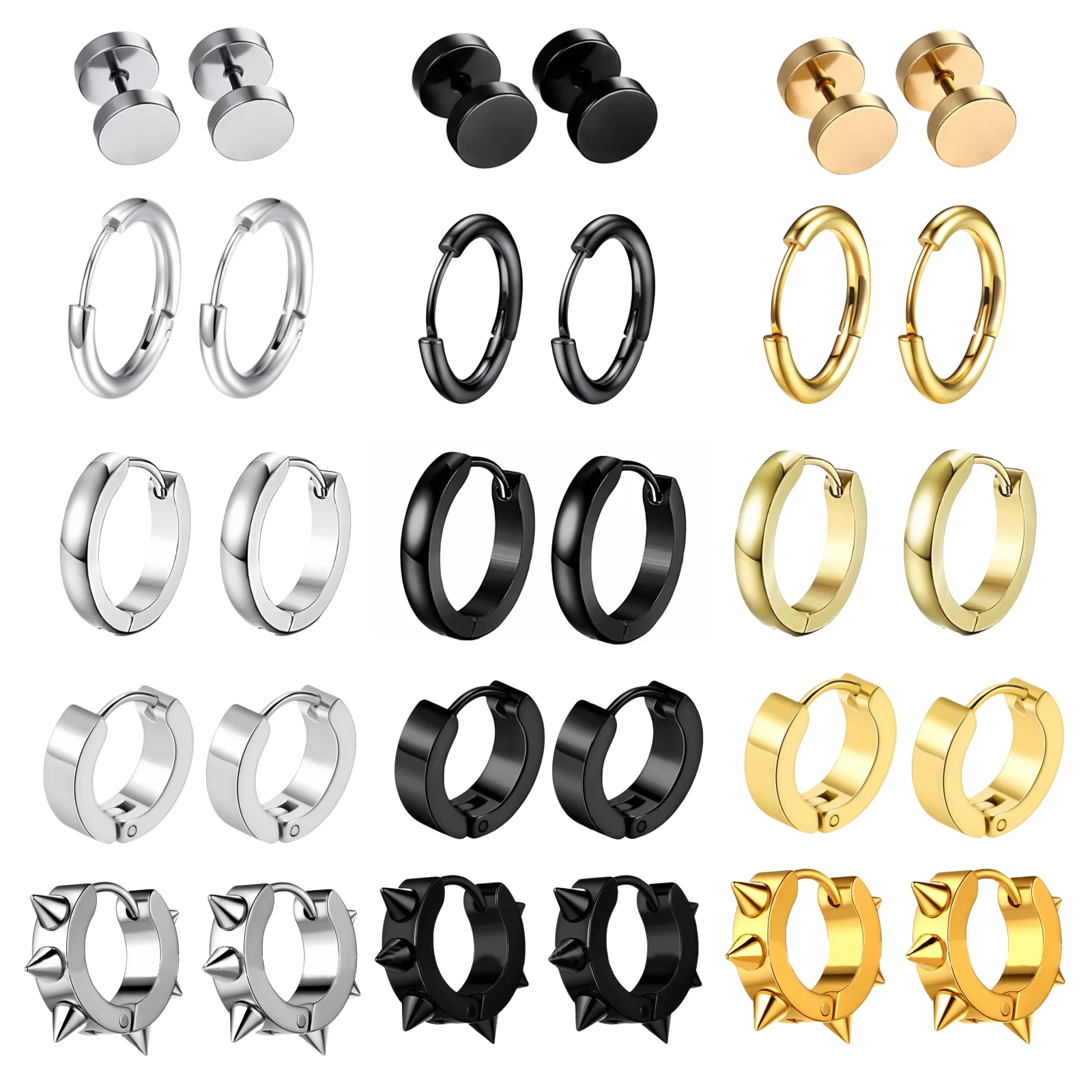 1 par minimalista punk preto aço inoxidável masculino piercing argola brinco para mulheres adolescentes festa acessórios de moda para mulher