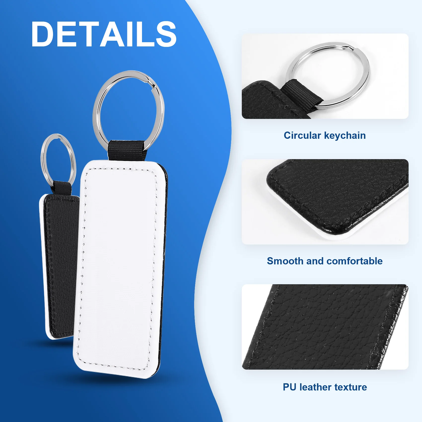 

B24A 10Pcs Leather Keychain Blank Rectangle MDF Keychain Sublimation Heat Transfer Keychain Kit Jewelry Making