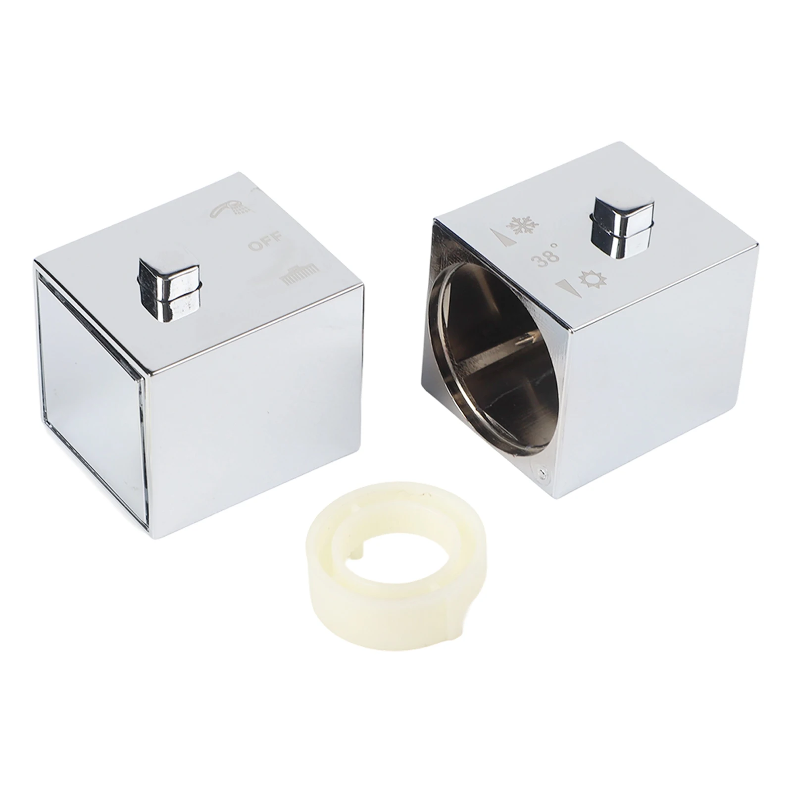 Square Shower Temperature Control Handle Knob Pair for SMA Thermostatic Mixer with Chrome Mirror Finish and Temperature Markings