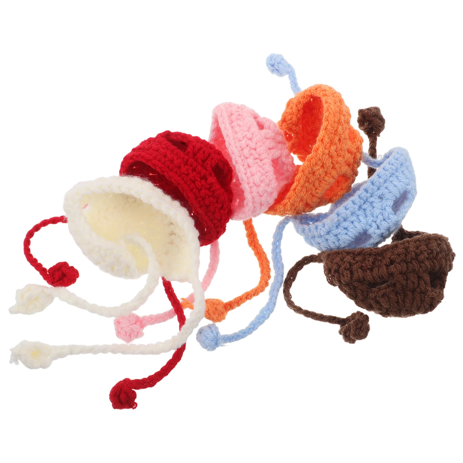 6 Pcs Knit Hat Mini Hand Knitted Hats Miniature Pet Headwear Woven Ornament for Dog DIY Craft Accessories Figurines