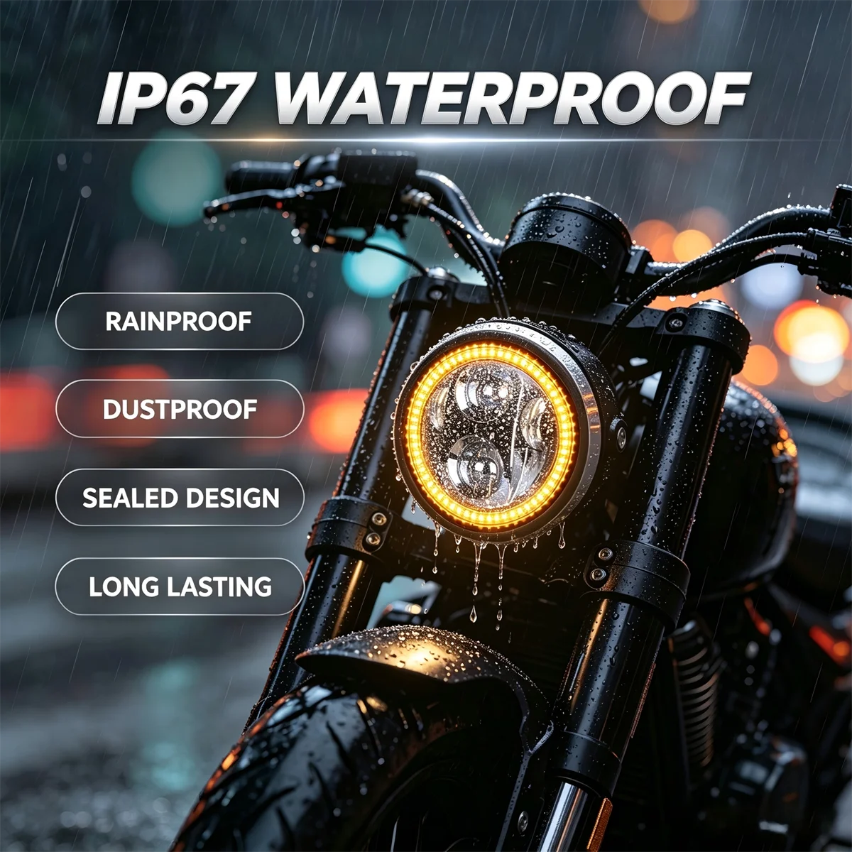 5.75 LED Motorcycle Headlight White/Amber/Red/Blue Halo Ring Compatible with 883 48 72 XG500 XG750 Wide Glide Indian Scout