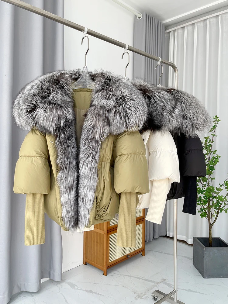 2026 New Autumn 90 Winter Goose Down Jacket Warm Women Coat Oversized Real Fox Fur Collar Thick Luxury Fashion Outerwear