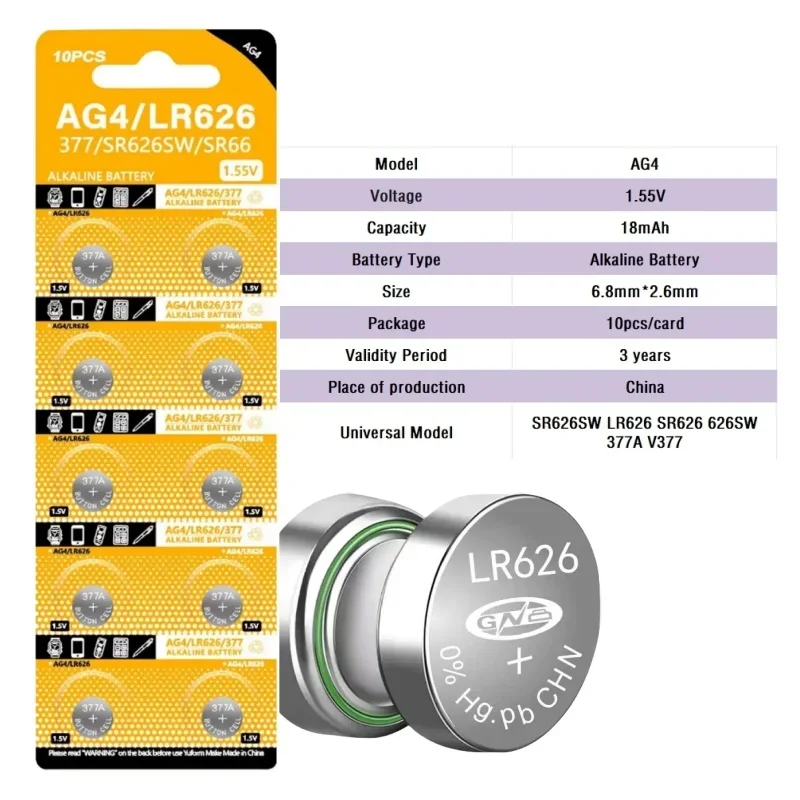 Reliable Alkaline Button Cell Battery LR626 377 AG4 SR626 1.55V 4-120PCS For Watch Calculator Car Key Clock Toy 177 626A 377A