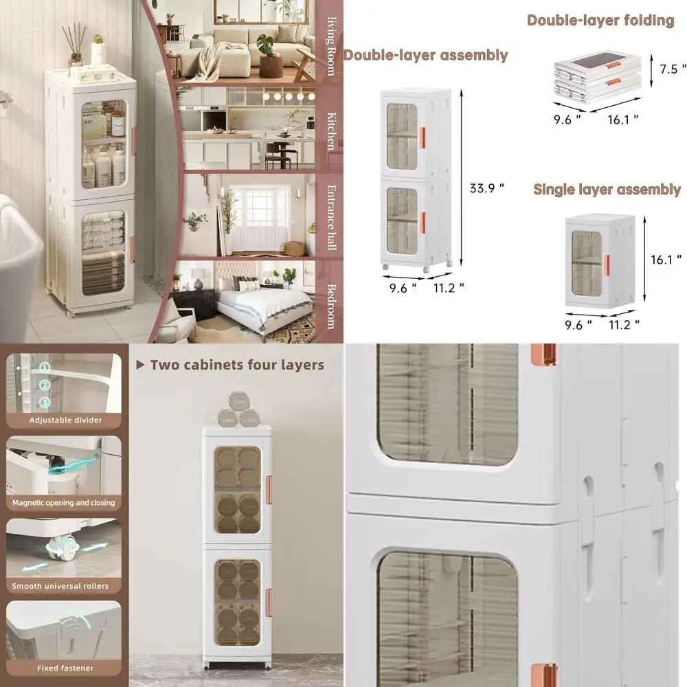 

Slimline Bathroom Storage Cabinet with Adjustable Shelves and Door for Kitchen, Toilet Paper Holder (White)