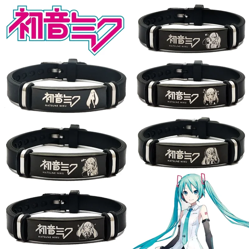 Hatsune Miku Anime Silicone Bracelet Fashion Women Stainless Steel Bracelets Cosplay Accessories Wrist Decoration Jewelry Gift