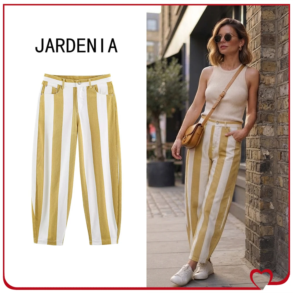 New in Stylish Tapered Striped Jeans for Women High-rise Jeans with Contrasting Stripes Fashion Cowgirls Pants with Five-pockets