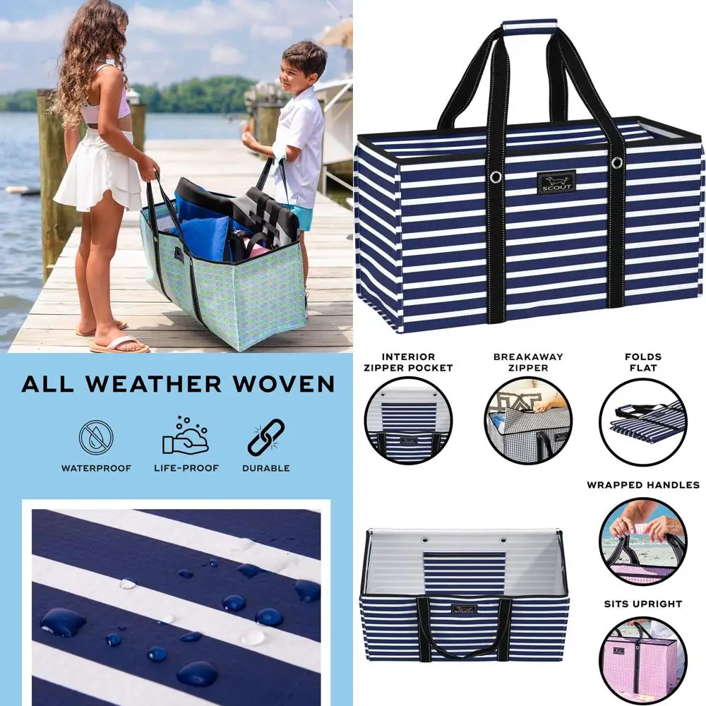 

Extra Large Lightweight Utility Tote with Breakaway Zipper - Collapsible Grocery and Beach Bag