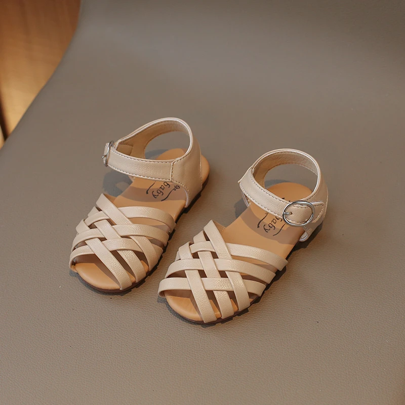 Summer Girl\'s Sandals Narrow Band Hollow-out Kids Slider Classic Peep Toe Flexiable Concise Style Toddler Children Shoes 21-30