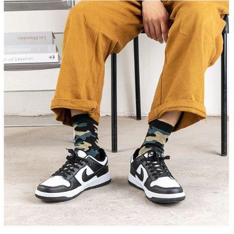 2 Pair/Lot Men\'s Camouflage Cotton Socks High Quality Spring and Autumn Mid-calf Foreign Trade Army Green Sock