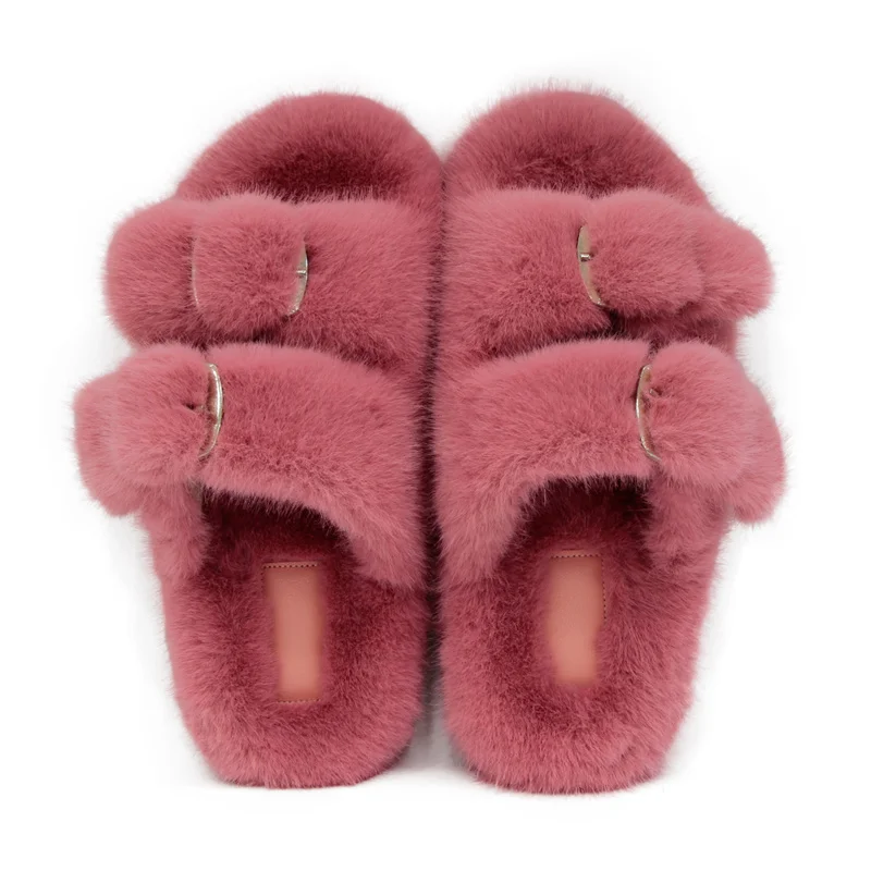 Winter Fluffy Slippers Woman Warm Slippers Plush Fur Sandals Fur Slider Couples Concise Home Cotton Shoes Outdoor Fluffy Slides