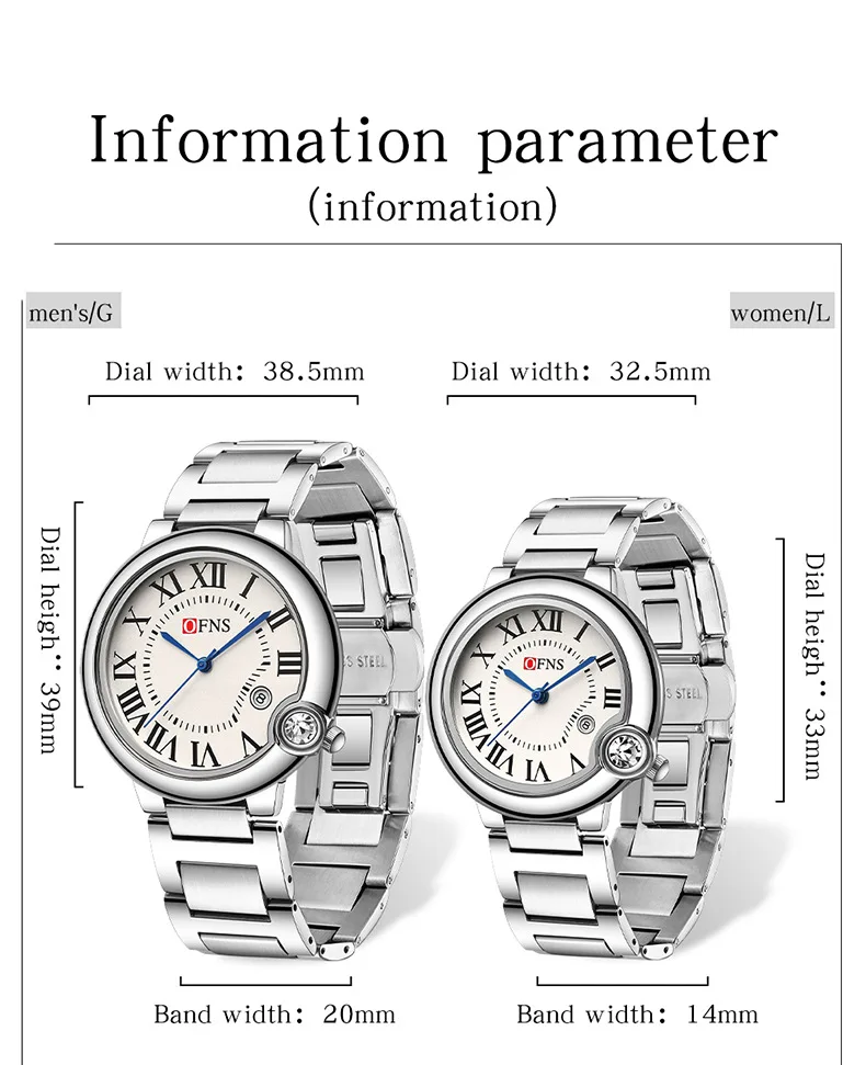 OFNS couple watch, classic Roman plate, simple, light luxury, waterproof calendar, preferred for confession/birthday/gift giving