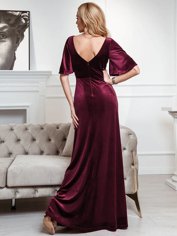 Ever Pretty Elegant Double Deep V Neck Retro Velvet Party Dresses For Women