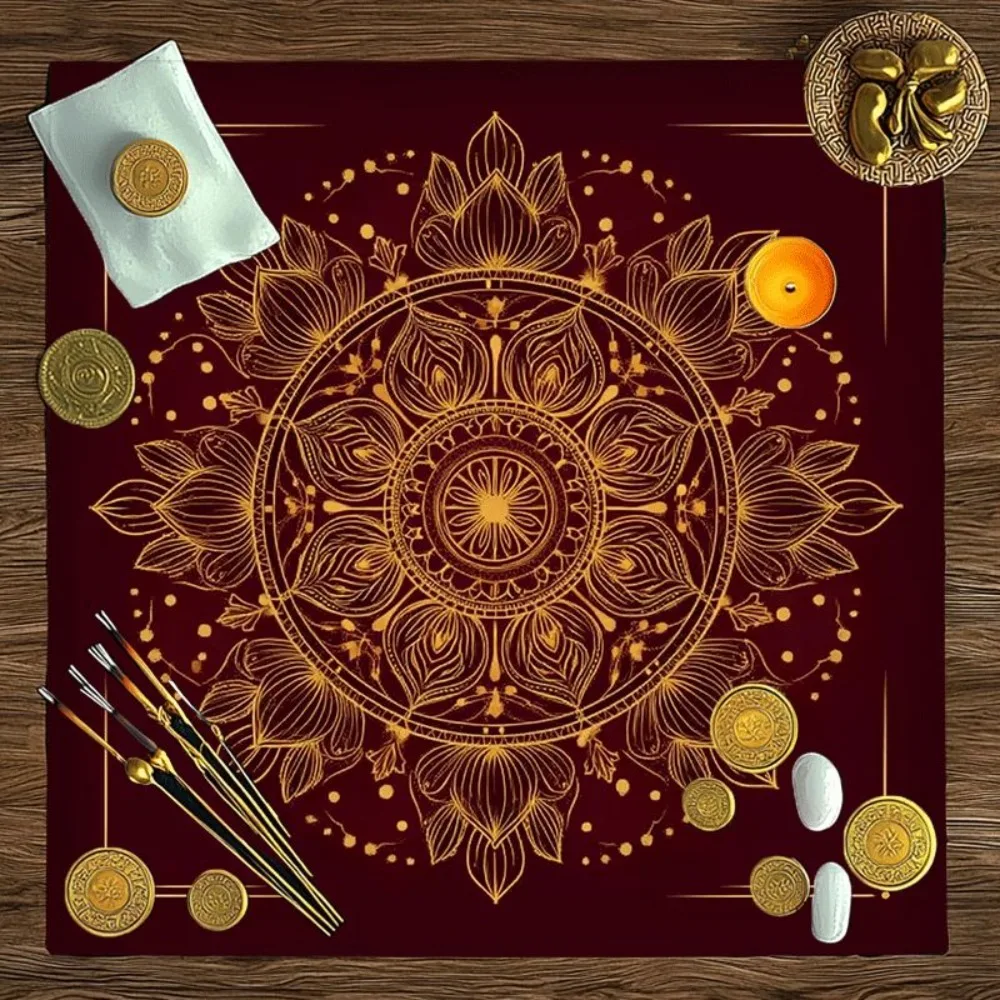 50/75cm Tarot Tablecloth Gold Foil Mandala Pattern Mystical Altar Cloth Polyester Divination Prediction Home Decor Multiple Size