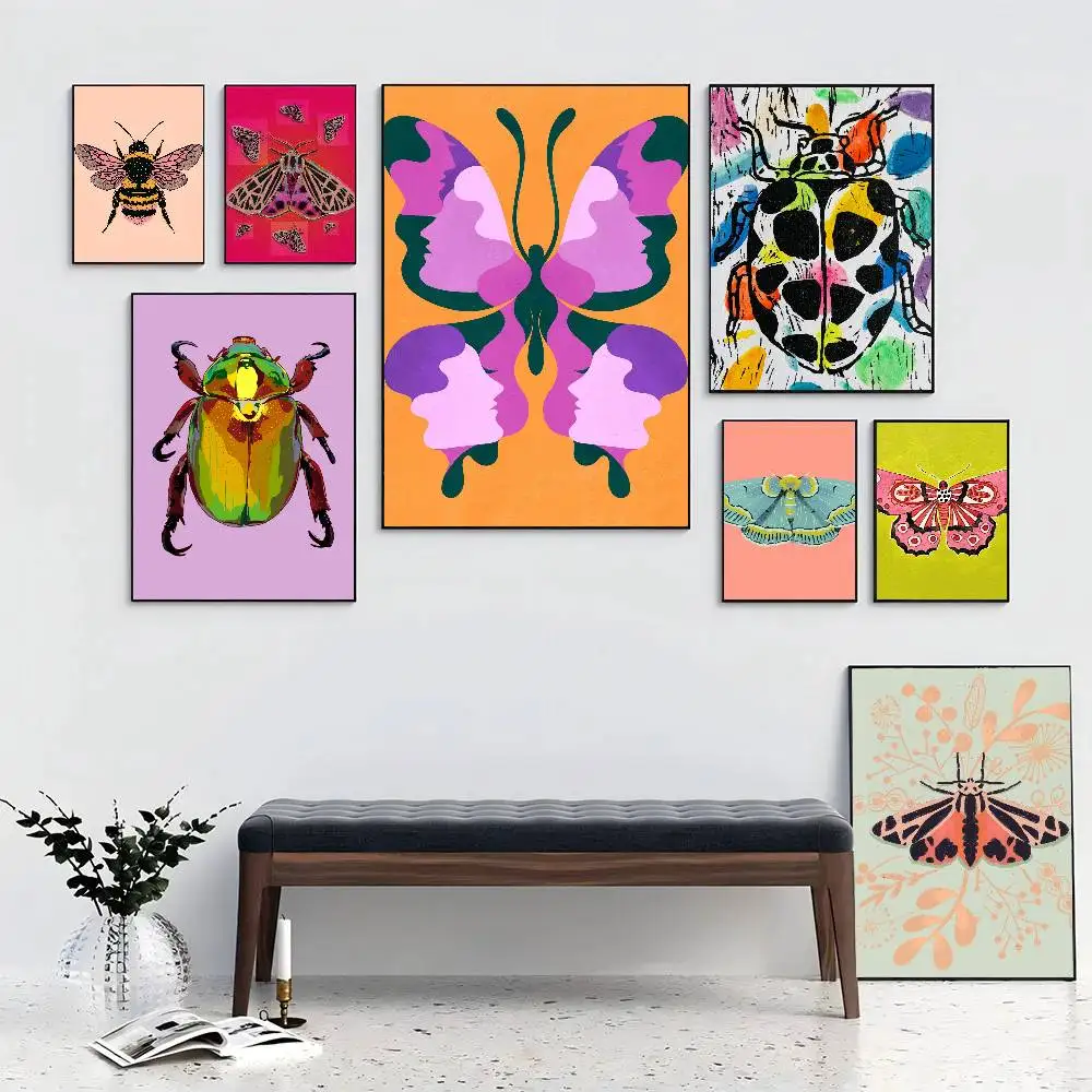 Butterfly Art Ladybug Tiger Moth Beetle Posters Living Room Bar Cafe Quality Canvas Vintage Style Comics Painting Art Home Wall