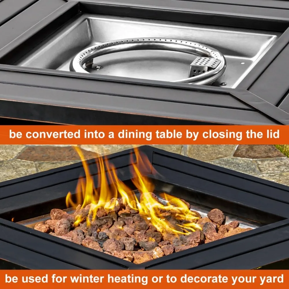 طاولة حفرة نار البروبان مقاس 28 بوصة خارجية بقدرة 50000 وحدة حرارية بريطانية مع غطاء صخور الحمم البركانية لساحة الحديقة #3