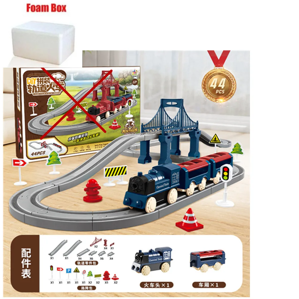 Non Remote-Controlled Model Rail Car Puzzle DIY Small Train Assembly Rail Train Simulation Electric Train Model