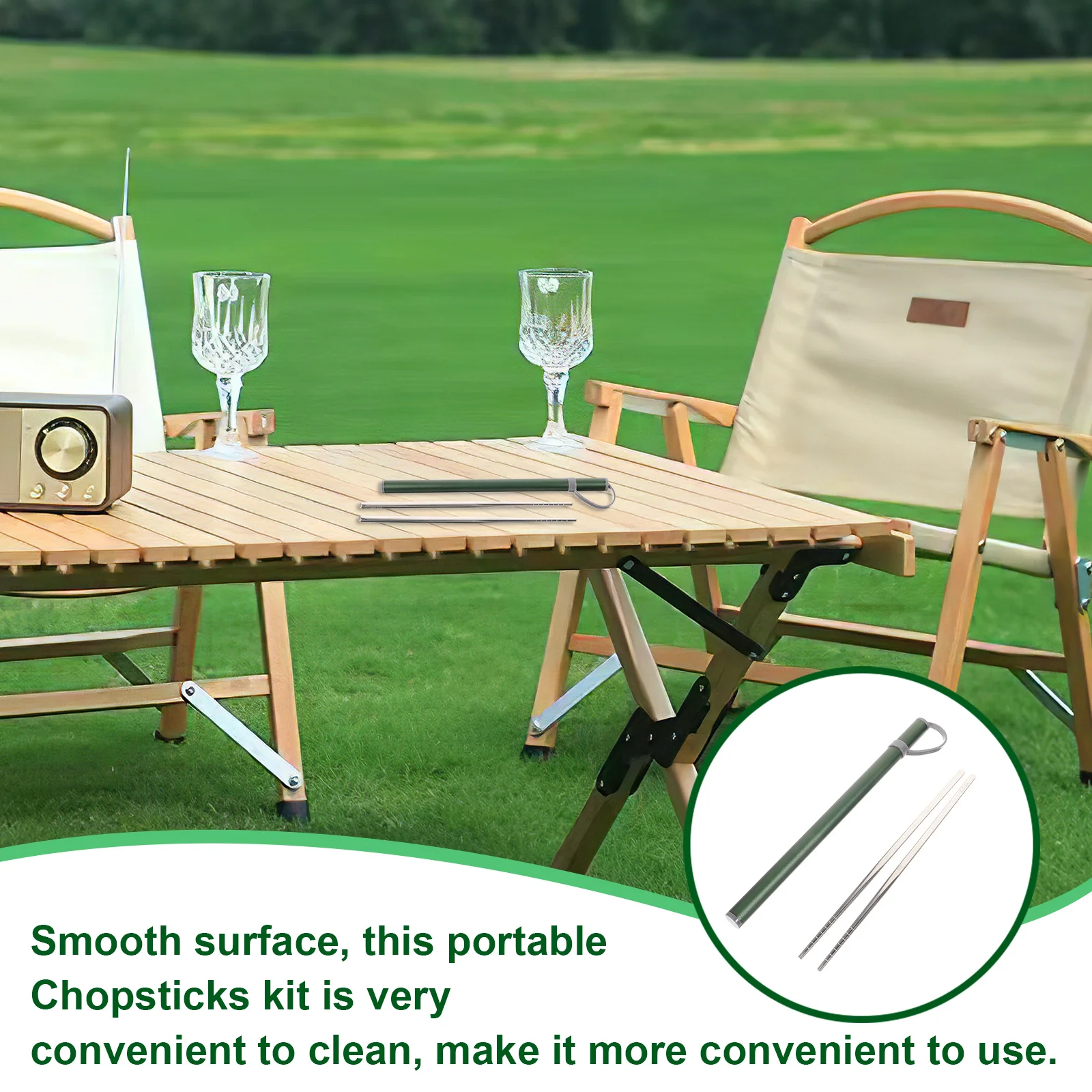 Juego de palillos de viaje de acero inoxidable para exteriores, estuche de utensilios portátil reutilizable, superficie lisa, duradero, para acampar, Picnic, senderismo, barbacoa, 1 Juego