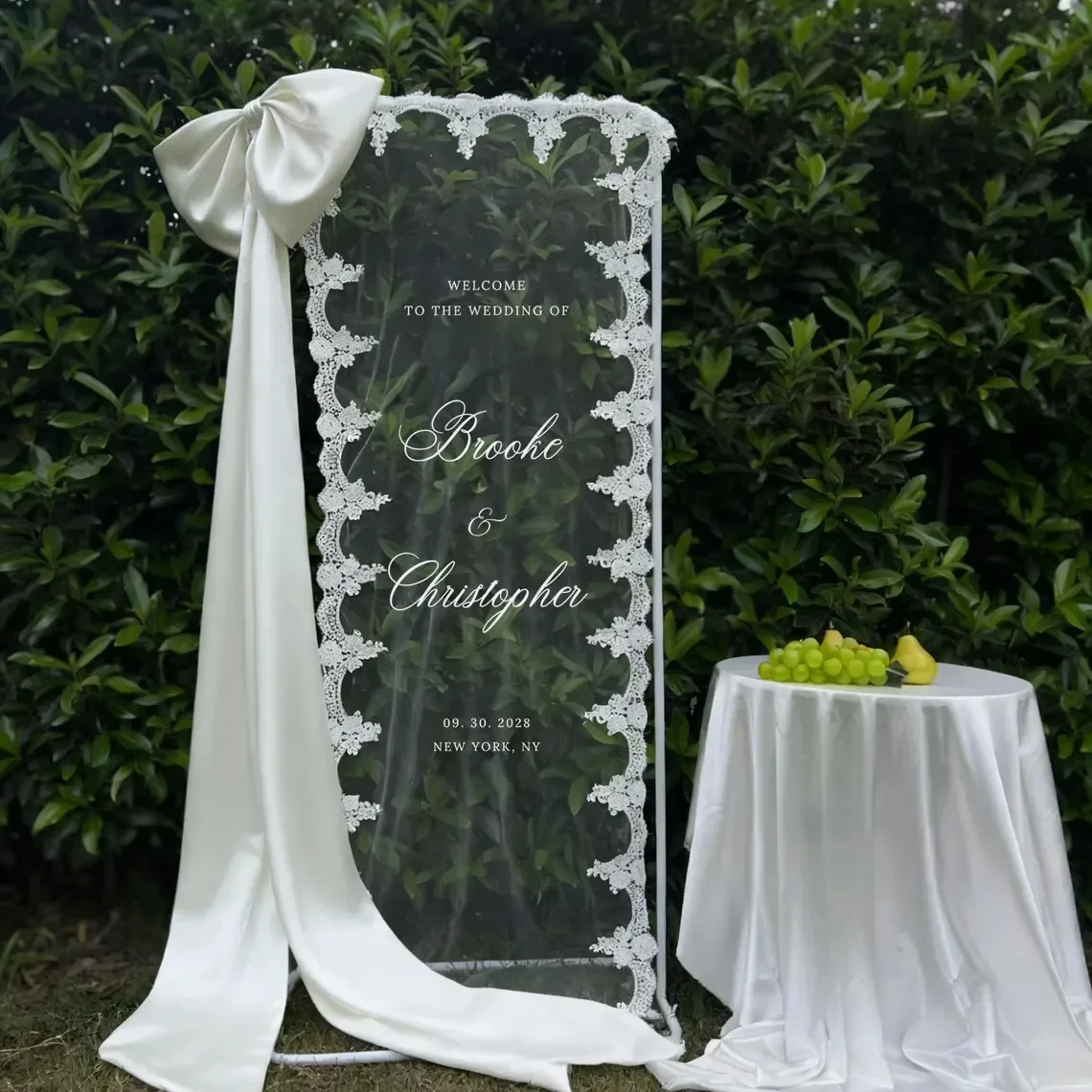 Custom Seating Chart Banner Transparent Lace Personalized Arch Sign Romantic Style Wedding Reception Party Table Layout Decor