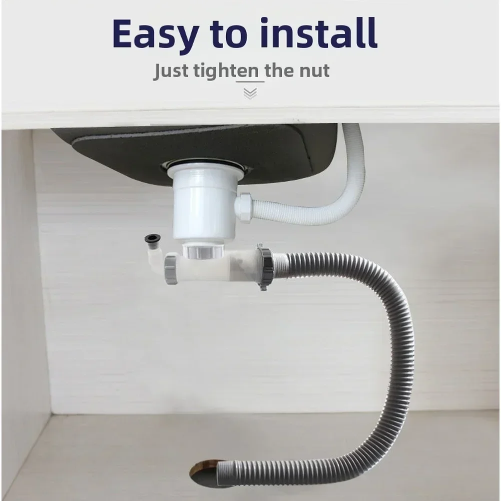 Single Sink Drain Pipe 50mm Anti Smell Thickened Pipeline Deodorizing Filter Sink Strainer Hose Drain Pipe Plumbing Kitchen Acce