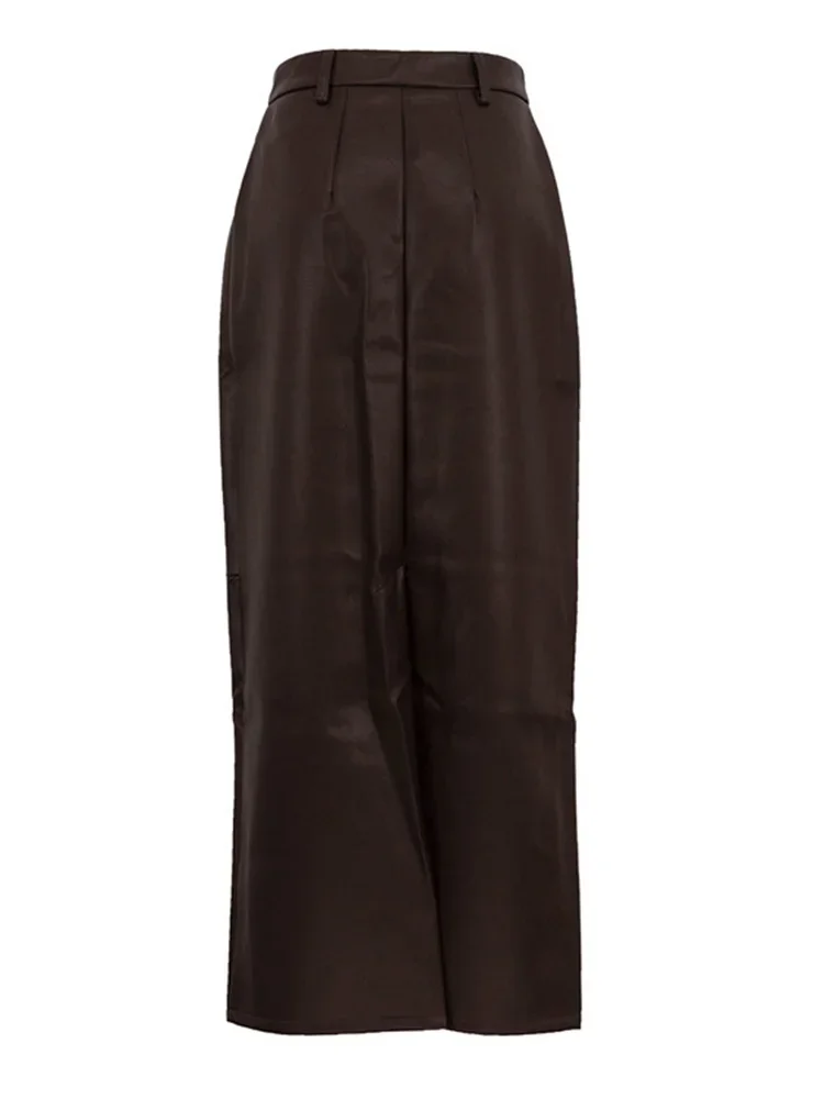 Tossy Vintage PU High Waist Long Skirt For Women Pocket Patchwork Casual Commute Streetwear Autumn 2024 Women's Solid Maxi Skirt