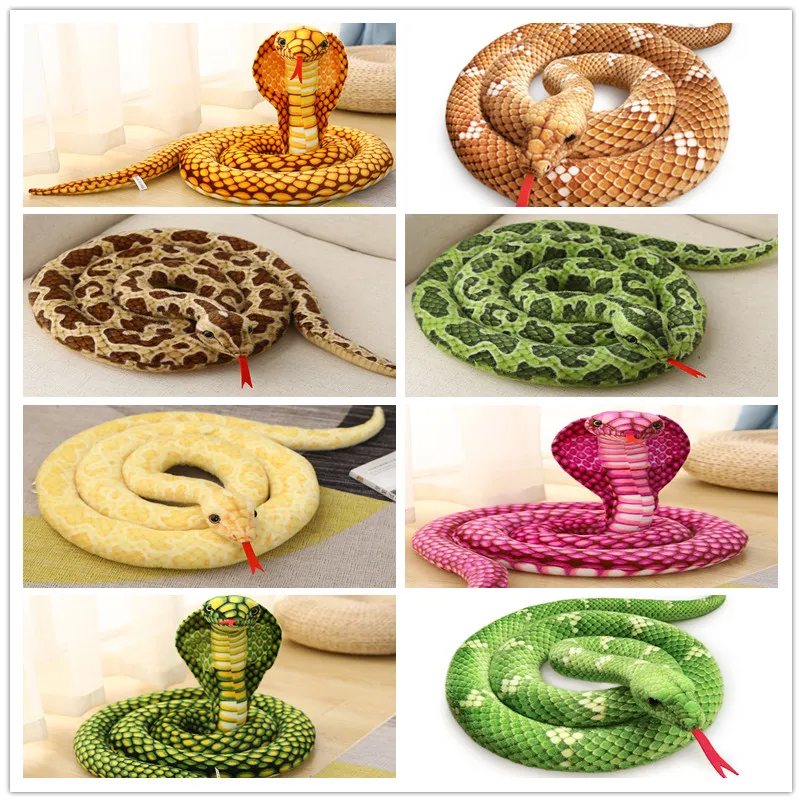 Simulation Python Snakes Plush Toy Large Size Joking Dolls Stuffed Lifelike Long Boa Cobra Pillow Halloween Tricky Game Gifts