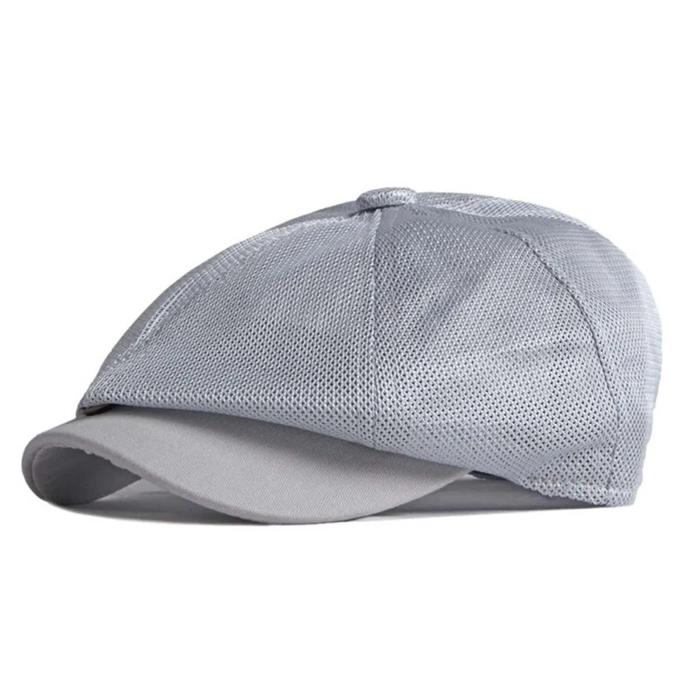 

Solid Color Mesh British Beret Hollow-Out Vintage Gentleman Octagonal Cap Big Head Circumference Polyester Breathable Artist Hat