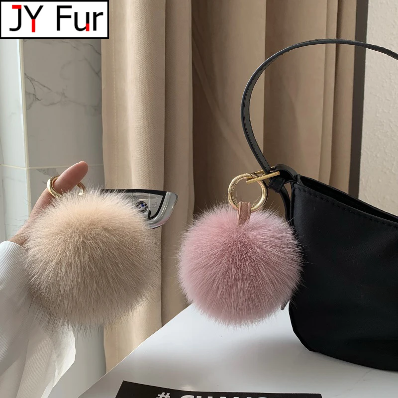 Luxe Grote Pluizige Echt Bont Vos Bont Bal Zak Hanger High-End Dames Pluche Bal Auto Sleutelhanger Hanger Decoratie ketting Hanger