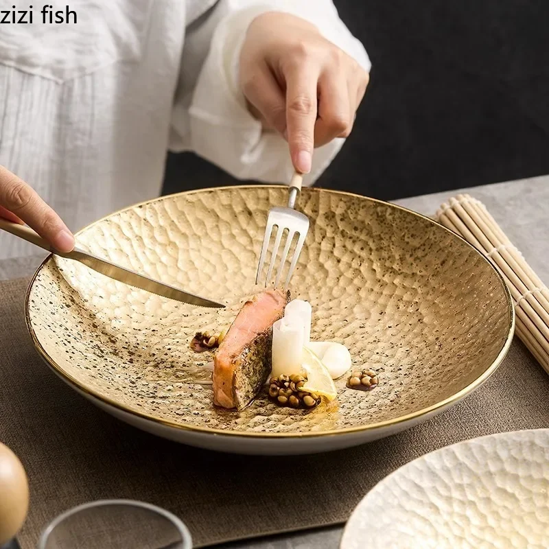 

Creative Hammer Texture Ceramic Plate Salad Plate Pasta Plate Sashime Dish Deep Plates Hotel Molecular Cuisine Display Tableware