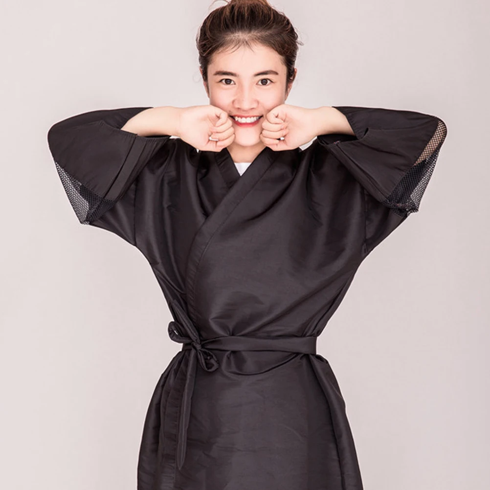 

Kimono Style Hairdressing Cape Mesh Black Barber Shop Shawl Hair Cutting Perming Dyeing Salon Home Use Fiber Material Clothing