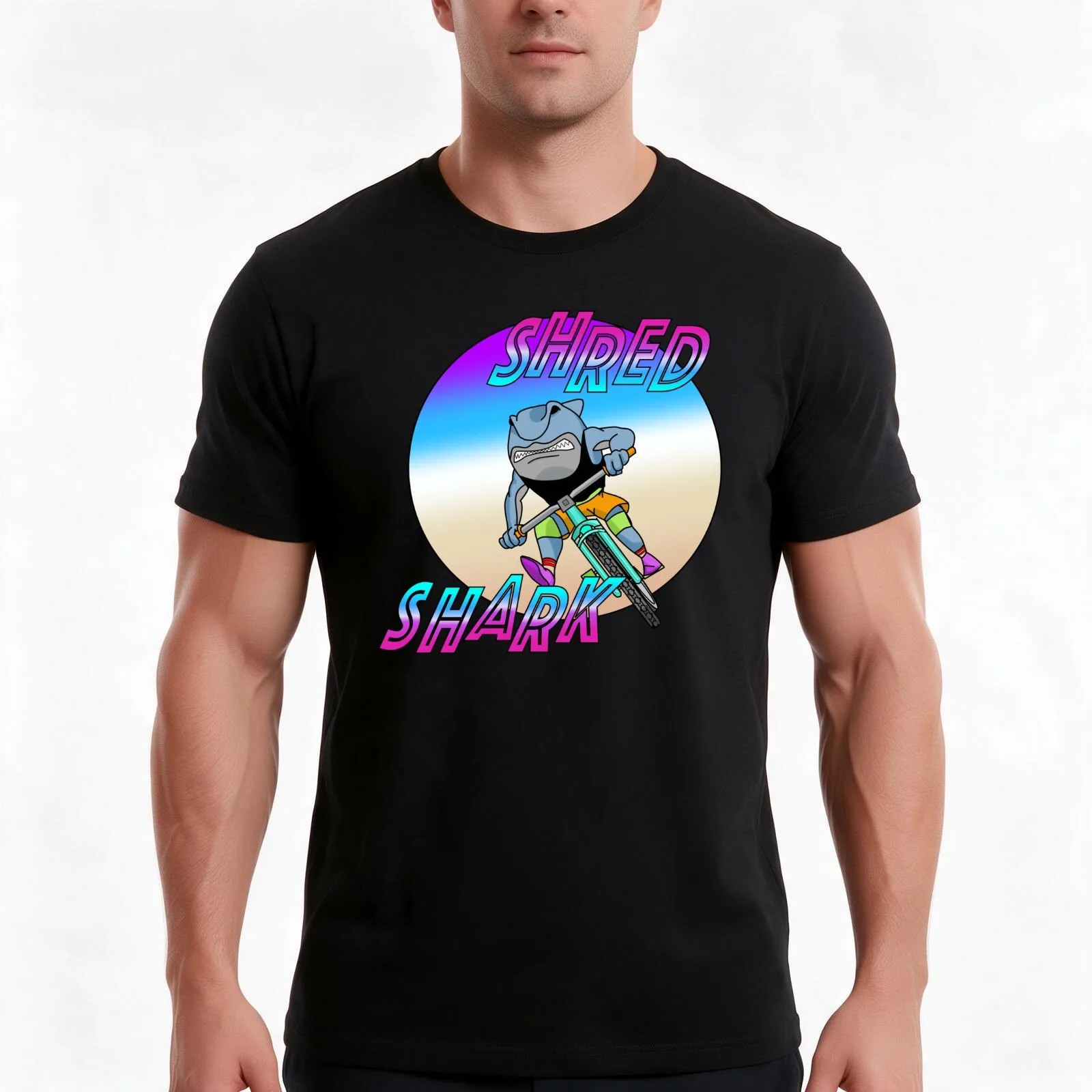Shred Shark Mountain Bike T-Shirt, Summer Casual Cotton Tee, Oversized Streetwear Tops, Vintage Graphic Print, Unisex Men Women