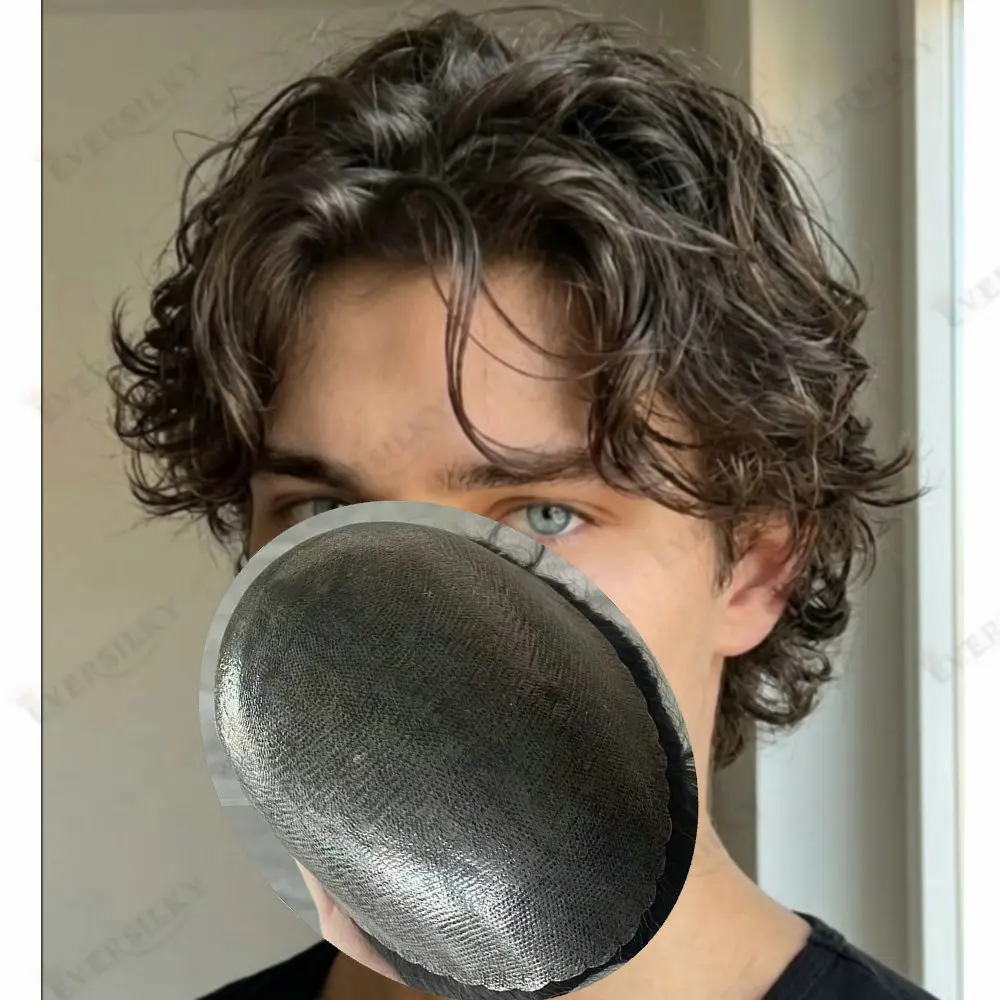 Natural Hairline Ash Brown Men's Toupee Super Durable Thin HD Poly Skin Base Male Wigs Grey Black Human Hair Capillary Prothesis