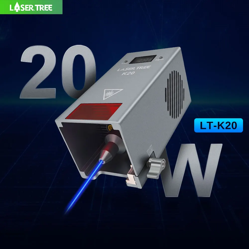 LASER TREE K20 20W Optical Power Laser Module with Air Assist 4 Diodes TTL Blue Light Laser Head for CNC Engraver Cutting Tools