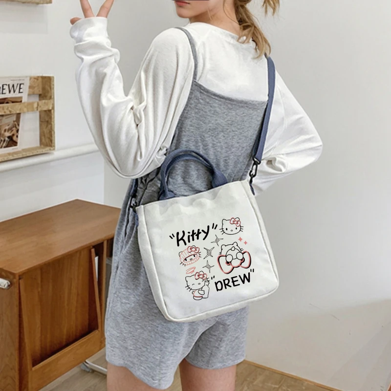 حقيبة نسائية من Sweet Hello Kitty مطبوعة من القماش، حقيبة كتف بإبزيم سعة كبيرة للفتيات، هدايا حقيبة يد #2