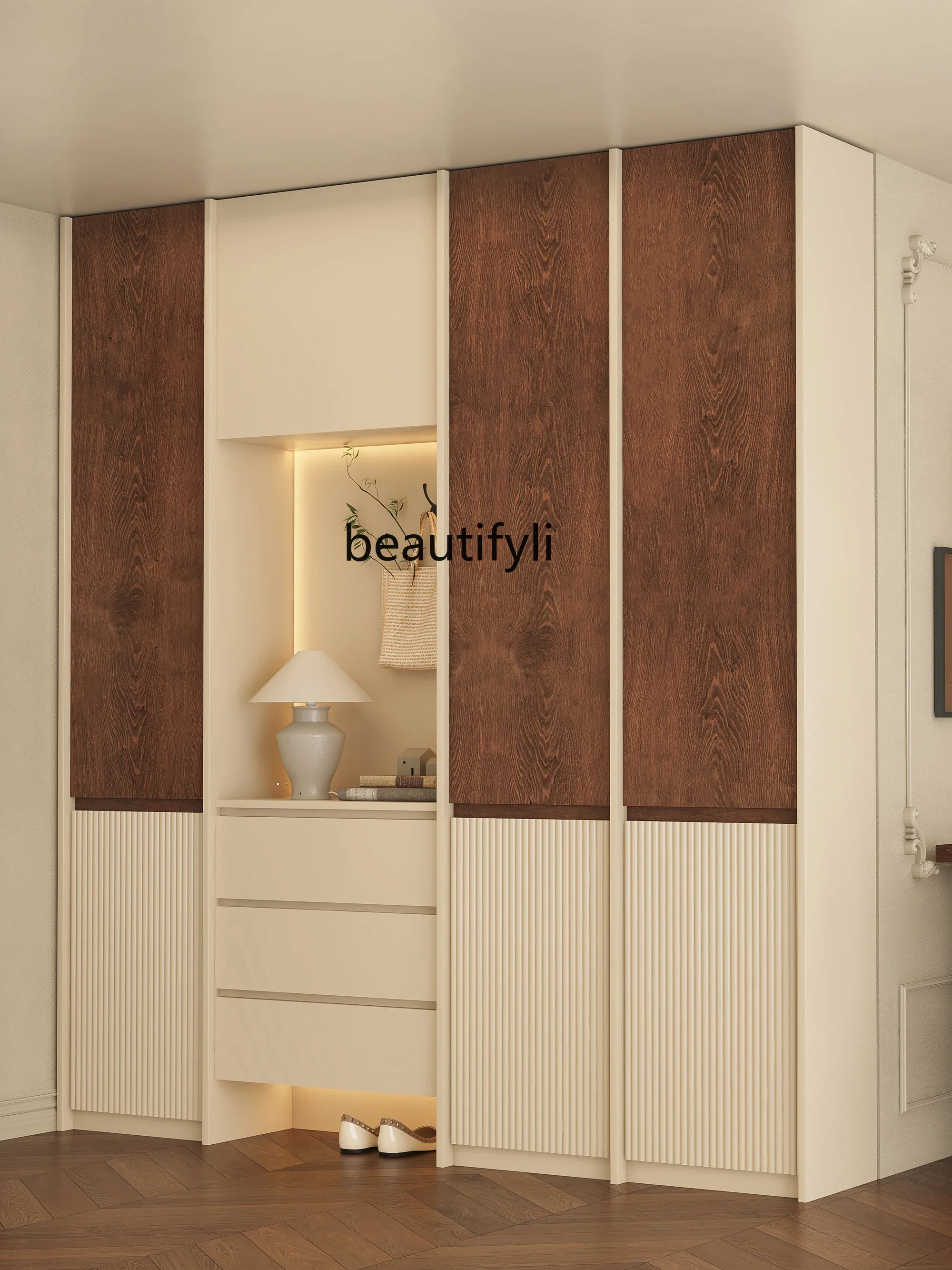

A15 Cream Style Shoe Cabinet Entry Door Entrance Cabinet Home Partition Coat and Cap Shoe Changing Stool Integrated against the