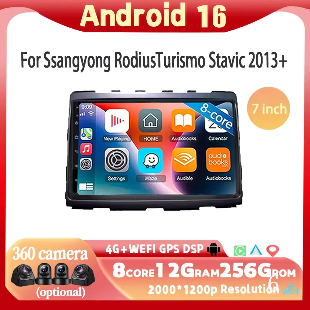 Car Radio Android 16 For Ssangyong Rodius Turismo Stavic 2013+ Carplay GPS Screen Android Auto Stereo Multimedia Player No 2din