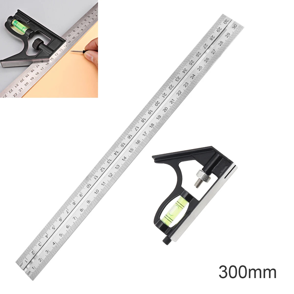 

12 Inch 300mm Adjustable Stainless Steel Combination Angle Ruler 45/90 Degree With Bubble Level Measuring Tools