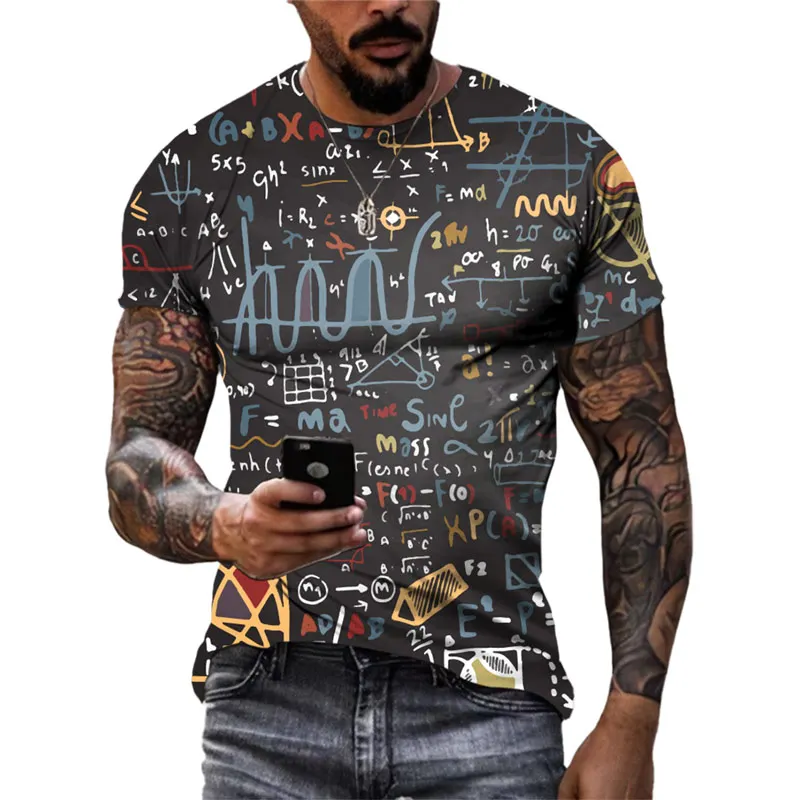 Summer New Fashion 3D Mathematical Formula graphic t shirts Trend Men Casual Street Retro Style Printed O-neck Short Sleeve Tees