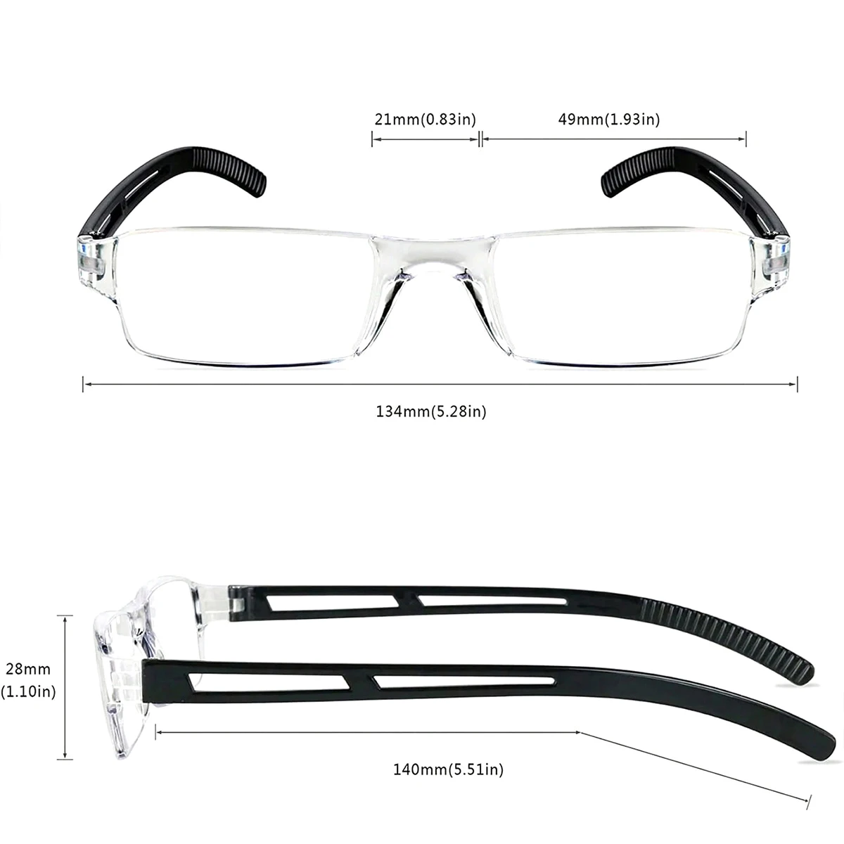 Integrierte Lesebrille, klare Gläser, leicht zu tragen, geeignet für Männer und Frauen, +100 bis +400 – Detail 1