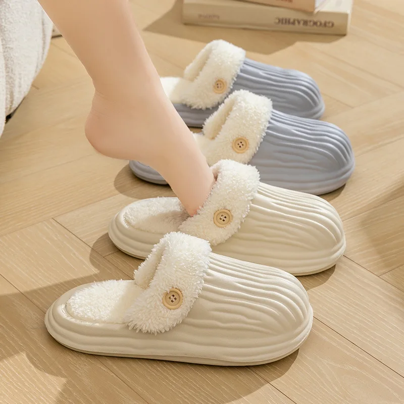Women's Winter Warm Plush House Slippers Non Slip Thick Sole Cotton Shoes Woman Removable Easy Clean Fur Lining Indoor Slippers