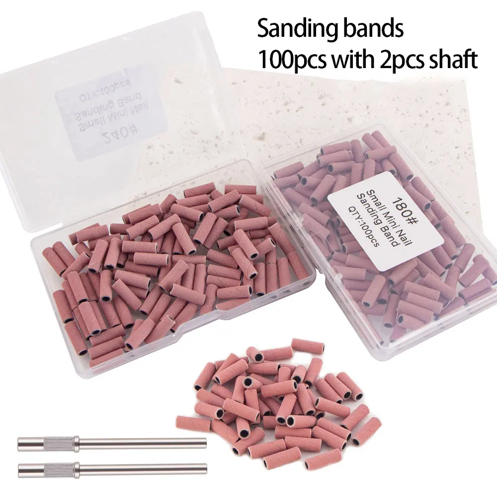 High Quality Pink 100pcs With 2Pcs Mandrel Bit Set 3mm Mini Small Sanding Bands Nail Drill Bits For Manicure Tool Accessories