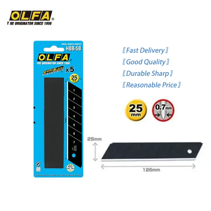 Olfa HBB-5B stationery knife 25mm black ultra sharp super heavy snap blade replacement, 5 PCs suitable for H-1 XH-1 NH-1