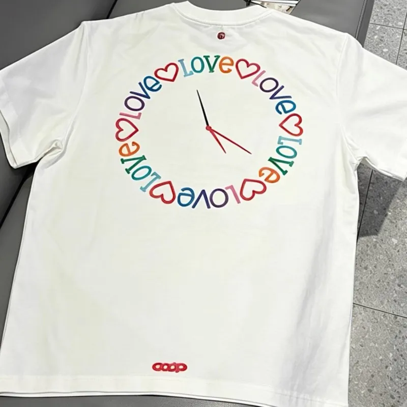 High Quality Colorful Foam Letter Heart Clock Pattern GOODBRAND Tshirts Summer Cotton Short Sleeve Men Women Loose Streetwear
