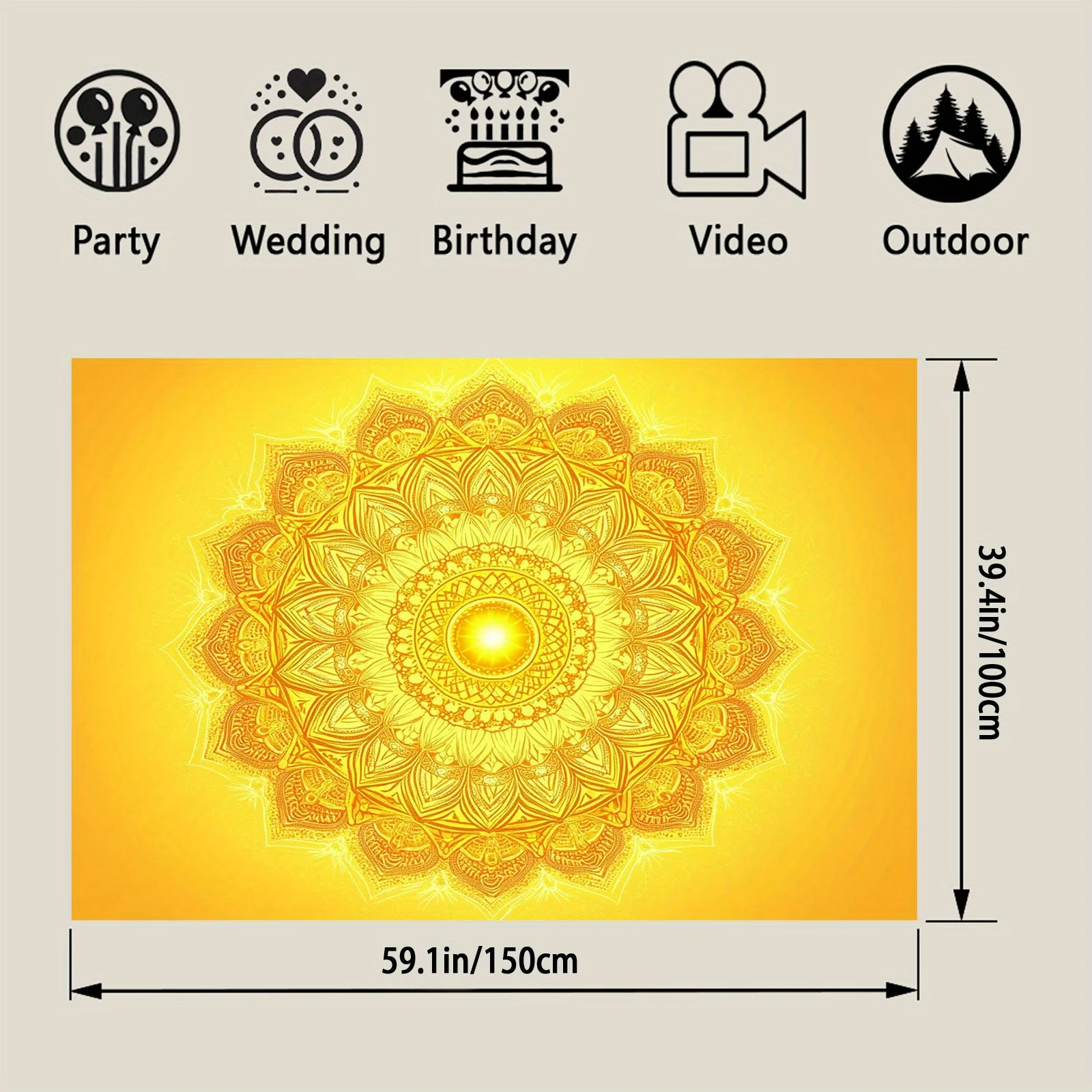 Boho Mandala Tapestry Wall Hanging Spiritual Yoga Art Golden Geometric Ethnic Decor Poster Bohemian Style Meditation Room Decor