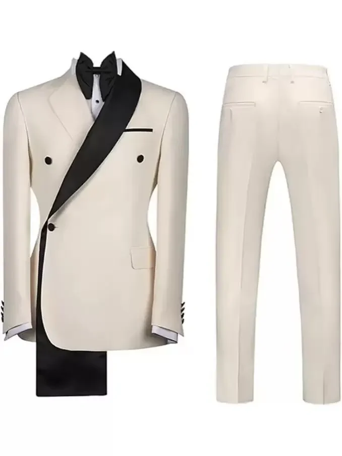 Mens Suits Casual Contrast Color Men 2 Pieces Single Breasted Wedding Groom Tuxedos Customized Blazer Pants Traje Juvenil