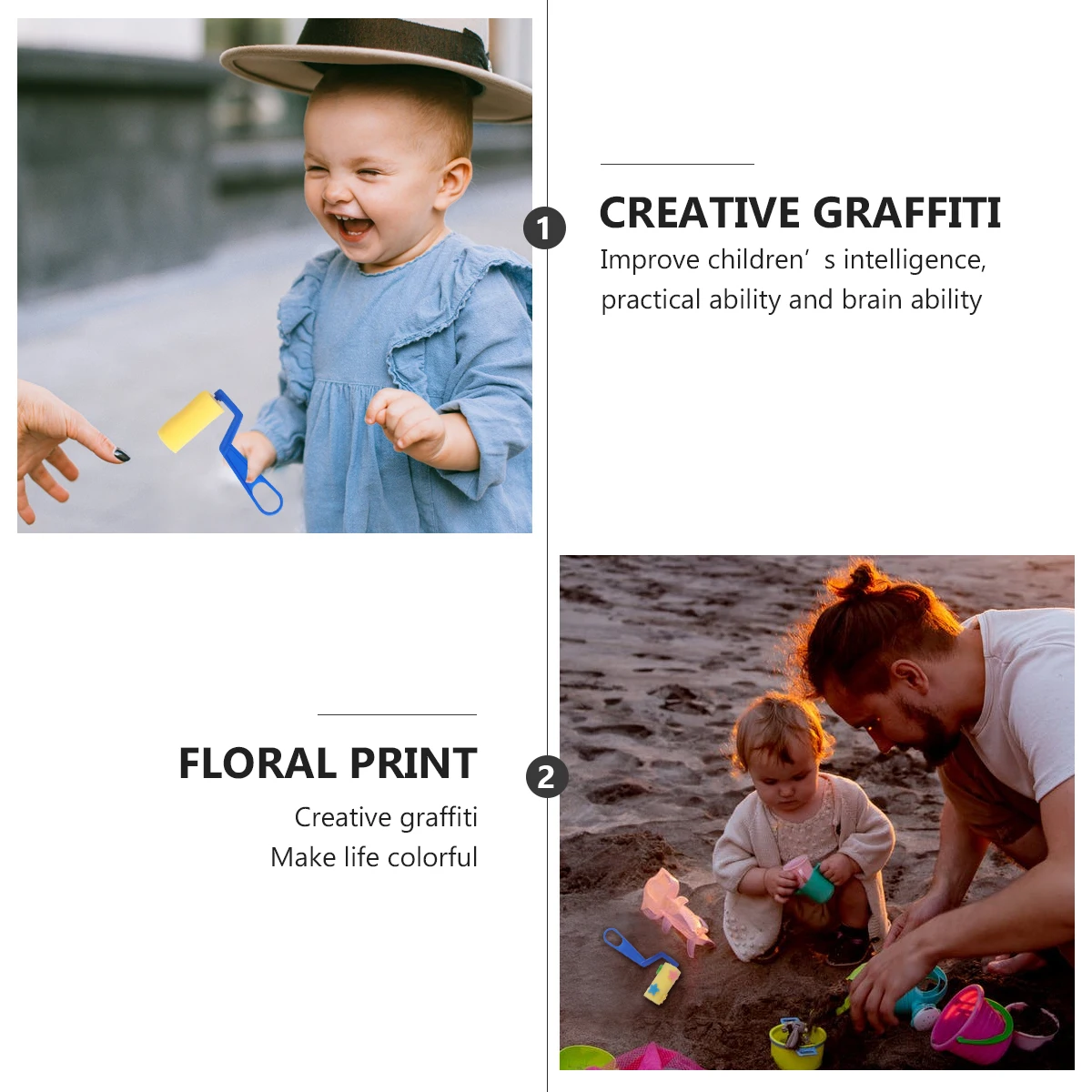

8Pcs Sponge Roller Set MultiSize Crafts Supplies Kids Drawing Graffiti Sponge Drawing Roller Tool Durable Premium Handle