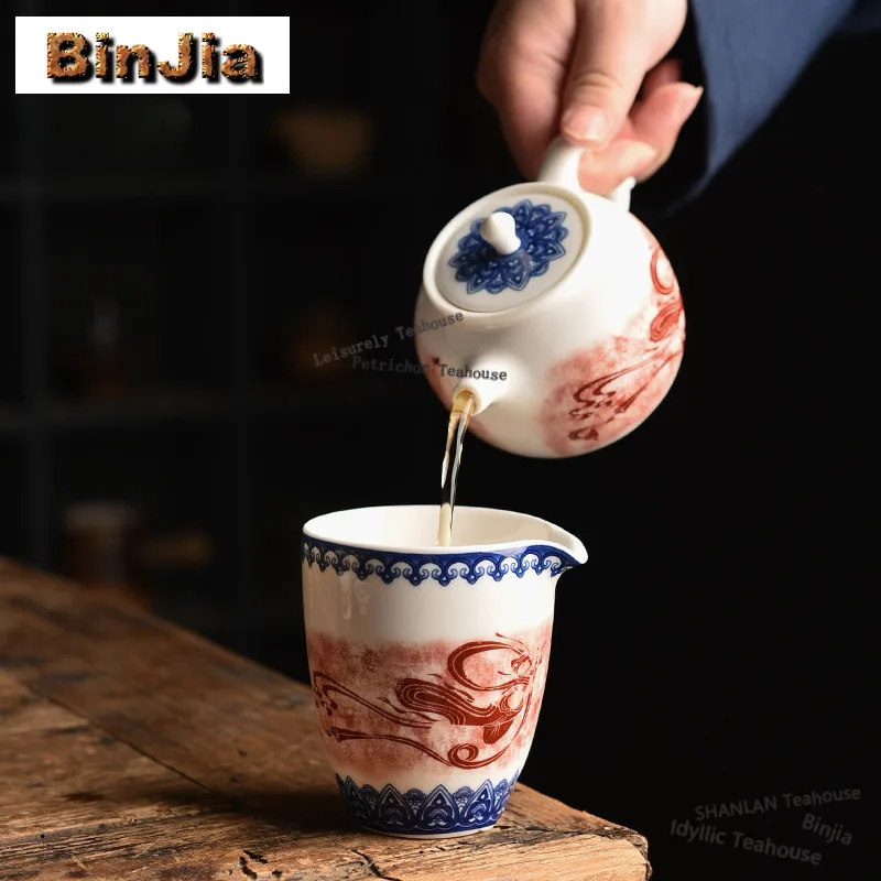 White Porcelain Decal Teapot Ancient Tea Infuser Pot Tea Soaking Kettle With Ball Hole Chinese Tea Teaware Accessories Craft