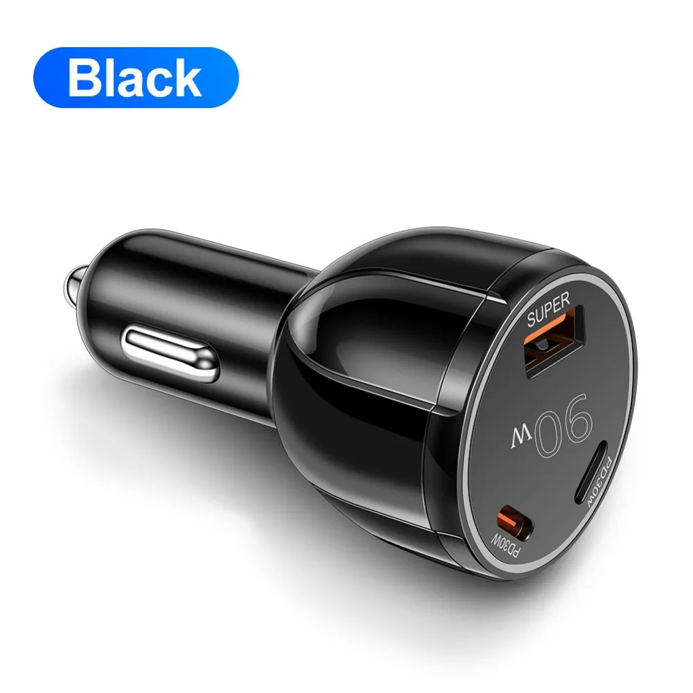 

Автомобильное зарядное устройство 90 Вт с 3 портами USB поддерживает QC3.0 и двойной PD 30 Вт для одновременной быстрой зарядки мобильных устройств