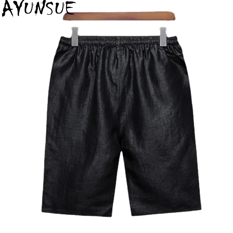 

AYUNSUE 100% Mulberry Real Silk Shorts for Man Medium Waist Pants Men's Clothing Elastic Waist Loose Straight Shorts Ropa Hombre